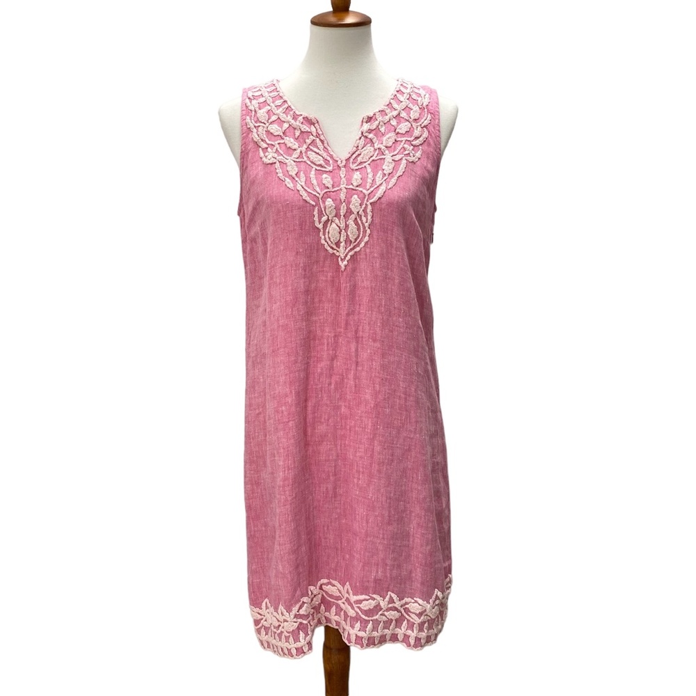Original Robert Roller Rabbit Dress Sleeveless Pink Embroidered Side Zip Small